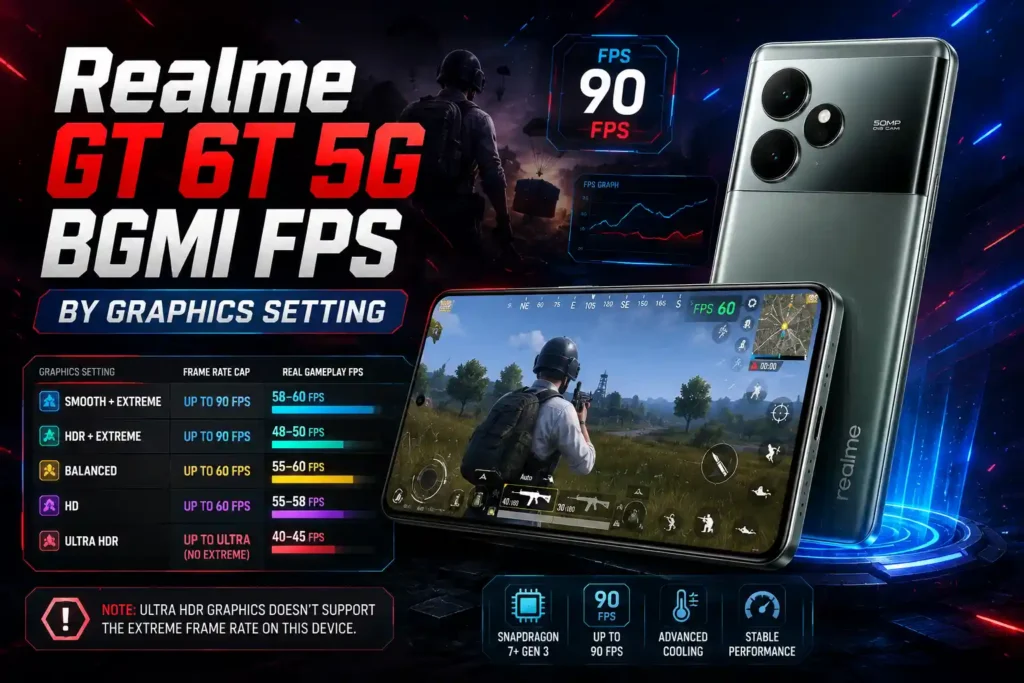 Realme GT 6T 5G BGMI FPS by Graphics Setting