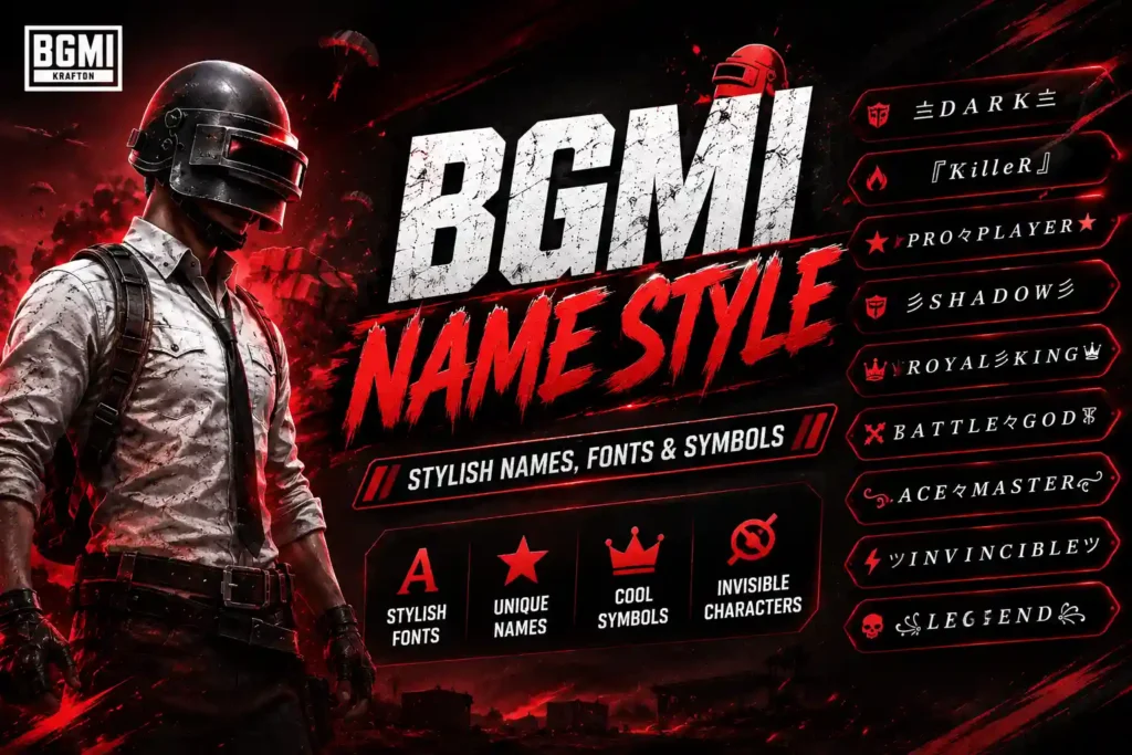 BGMI Name Style with stylish names, fonts and symbols