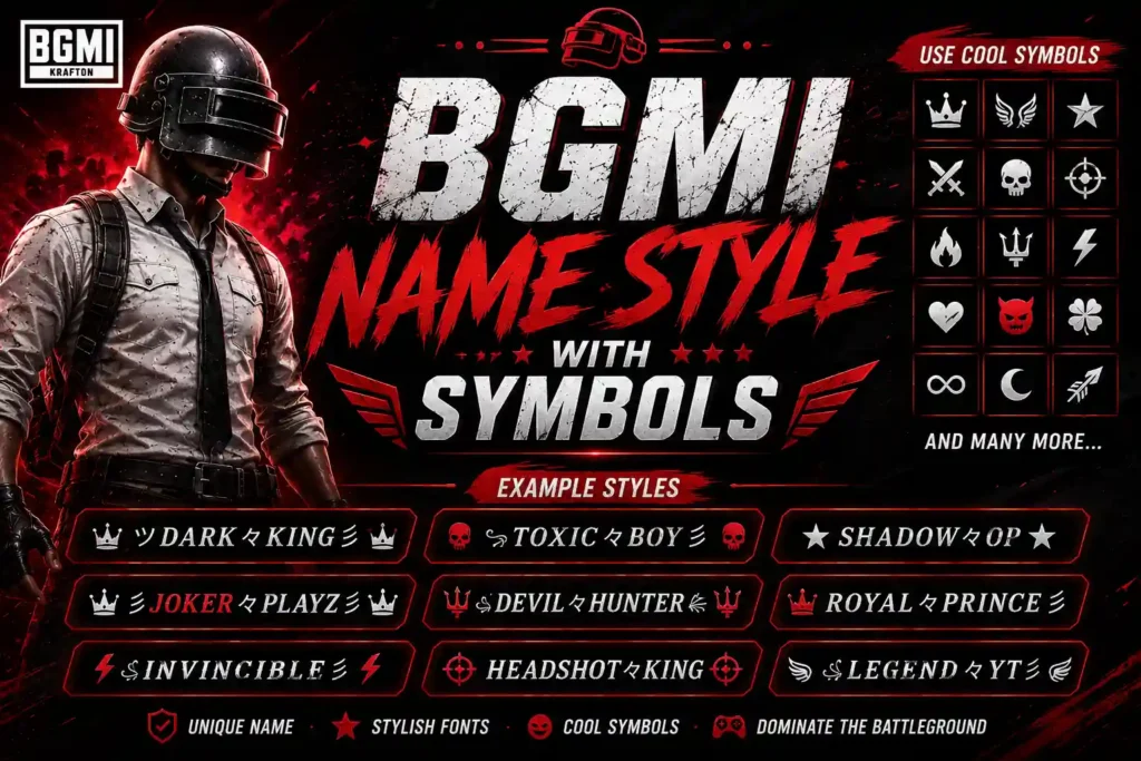 BGMI name style with stylish symbols and unique name examples