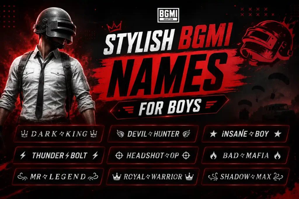 Stylish BGMI names for boys with unique fonts and symbols