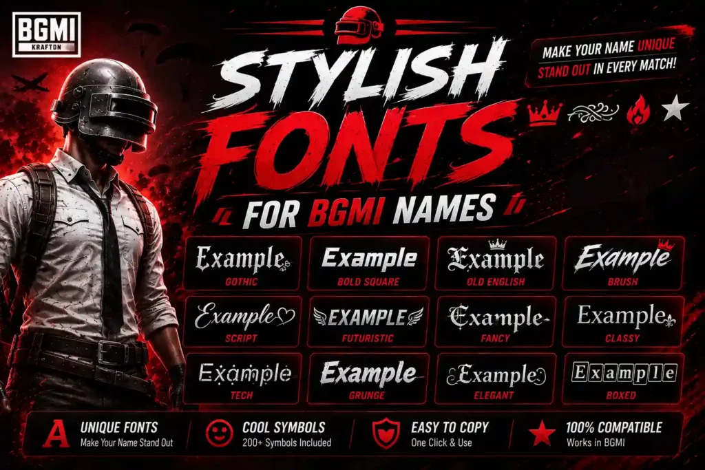 Stylish fonts for BGMI names with different font styles